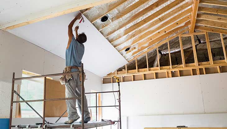 Sheetrock in interior or exterior walls and ceilings